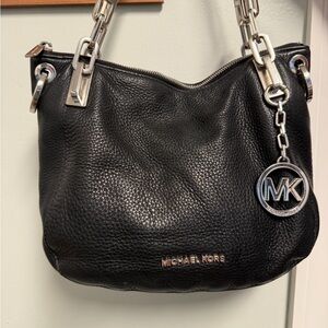 Michael Kors Black Leather Shoulder Bag with Silver Hardware